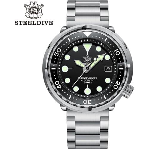 Classic Black Diver Watch Stainless Steel Ceramic Bezel 300m Waterproof NH35 Tuna Mens Dive Watch Automatic