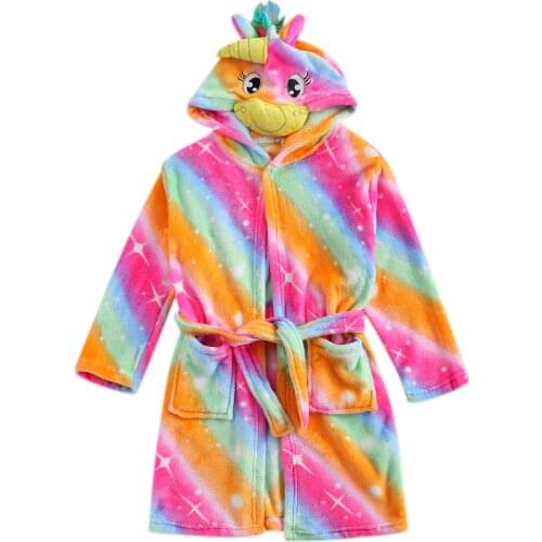 Baby Girls Colorful Flannel Warm Bathrobe Animal Shaped Hooded Bathrobe with Side Pockets and Waistband for Fall and Winter