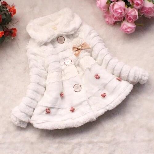 Girls Fur Coat Clothing With Pearl Lace Flower Baby Children Faux Fur Dress Dresses Style Jacket Autumn Winter Wear Clothes
