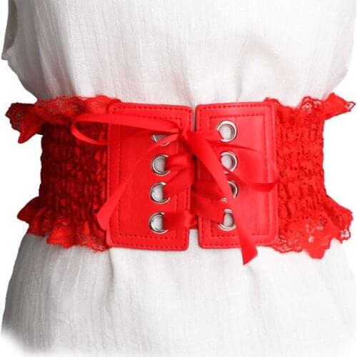 Fashion Brand black lace Waistbands Women Lady Solid Stretch Elastic Wide cummerbunds New Dress Adornment For Women Waistband