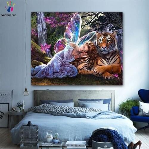 DIY colorings pictures by numbers with colors Tigers and girls picture drawing painting by numbers framed Home