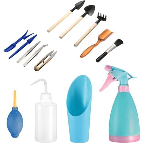 14 pieces Mini Gardening Hand Tools Set Succulent Plants Kettle Transplant Miniature Immortal Garden Planting Hand Tools Set
