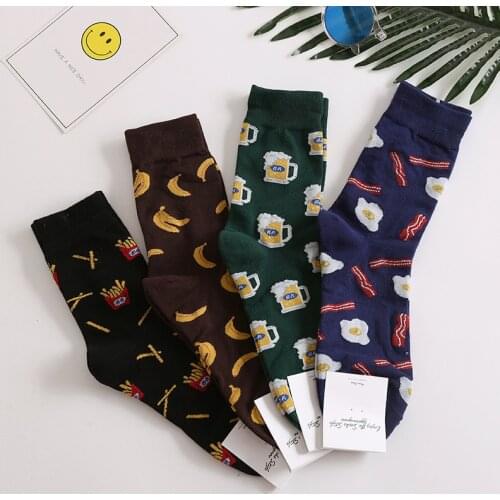 New Harajuku happy Banana Beer socks Mens Funny Combed Cotton Socks Dress Casual Crew Wedding Colorful Novelty Skateboard Socks
