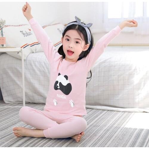 New Teens Girls Pajamas Sets Autumn Winter Kids Pajamas 2pcs Tops+Pants Sleepwear Panda Cotton Children Home Wear Boys Pyjamas