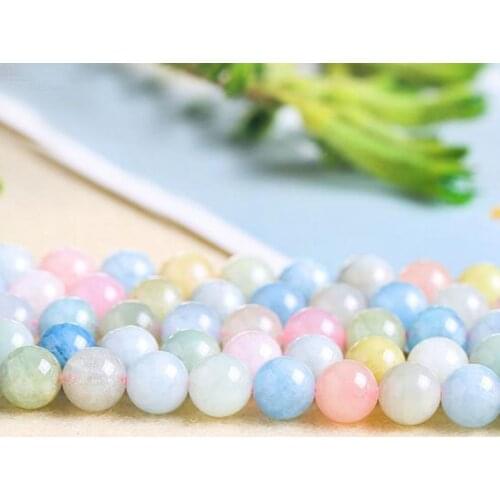 High Quality Natural Morganite Stone 4/6/8/10/12mm Round Shape Necklace Bracelet Jewelry Gem Loose Beads 38cm wk192JD