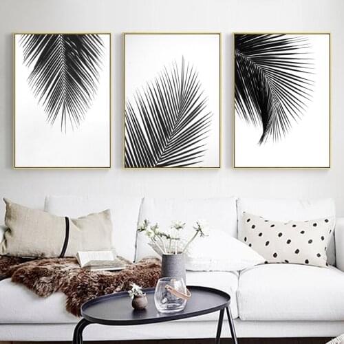 Black White Art Tropical Plant Palm Tree Leaves Poster Minimalist Wall Art Picture Canvas Painting Home Decor Print Living Room