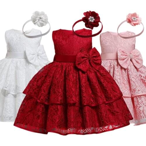 Baby Girls 1 2 Year Birthday Baptism Princess Dress 1st Newborn Kids Bridesmaid Wedding Party Tutu Bowknot Lace Christening Gown