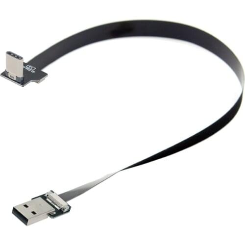 CY Up Down Angled USB 2.0 Type-A Male to Type-C Male Data Flat Slim FPC Cable for FPV & Disk & Phone