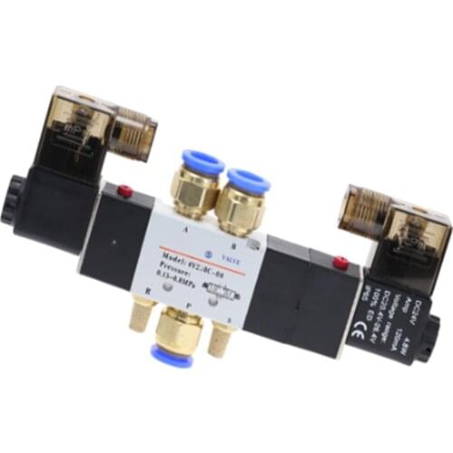 4V220-08 Air Pneumatic Solenoid Valve 5 way 2 Position 1/4" Aluminum Alloy Internal E 12VDC 24VDC 110VAC 220VAC 0.15-0.8Mpa