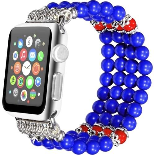 Blue Bracelet Bands for Apple Watch Strap 38mm 40mm 42mm 44mm Replacement Beaded Bling Rhinestone Wristband Dressy Strap Woman