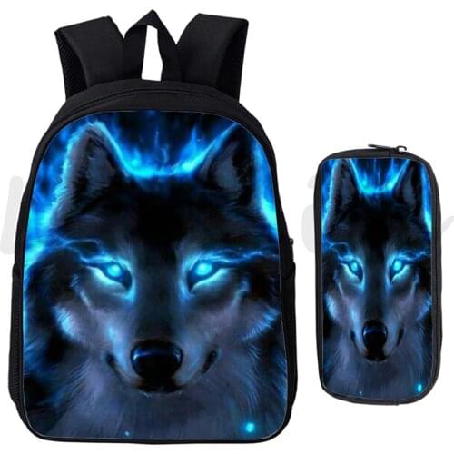 Mochila Lion Wolf Backpack For Boys Girls School Bags 2 Pcs Set Book Bag Animal Pencil Bags Teens Travel Rucksack Casual Bagpack