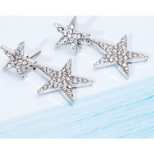 Gold Silver Plated Star Earrings Crystal Rhinestone Stud Earring For Women Double Charm Dangle Ear Accessories Jewelry Eardrop