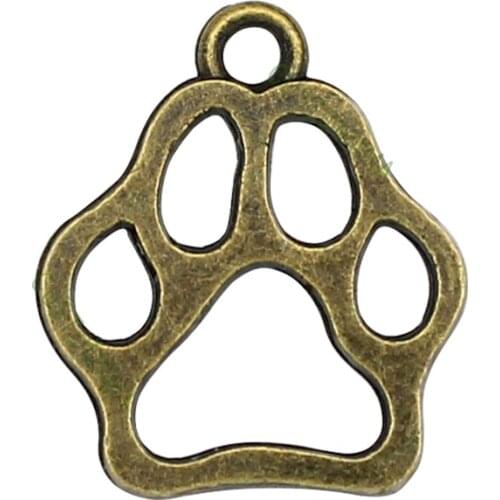 100pcs-Antique Bronze 2 Sided Dog Paw Charms Pendant 20x17mm