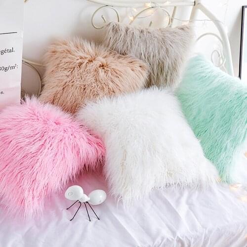 Super Soft Plush Throw Cushion Covers Winter Warm Mongolian Faux Fur Home Pillow Cases