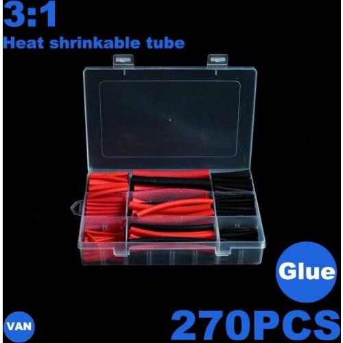 270PCS 3:1 glue heat shrink tubing cable sleeve heat shrink tube heat shrinkable wire wrap electrical insulation sleeving kits