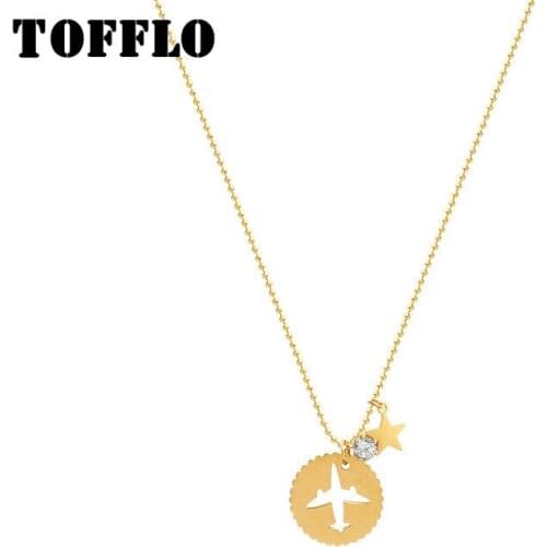 TOFFLO Stainless Steel Jewelry Hollow Out Plane Star Zircon Necklace Actress Elegant Clavicle Chain New Year Gift For Women P871