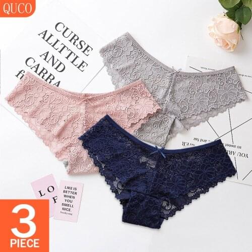 QUCO Brand 3 Pcs/lot Sexy Lace Panties Set Breathable Women Briefs Sexy Underwear Ladies Panty Underpants For Girls Lingerie