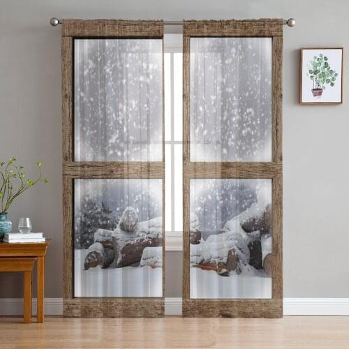 Window Wood Snow Tulle Curtains For Living Room Sheer Curtain Bedroom Voile Decorative Window Treatments