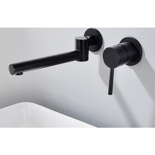 Unique Solid Brass Single Handle Wall Mounted Bathroom Sink Faucet Mixe Diverter Tap in Matte Black IS332