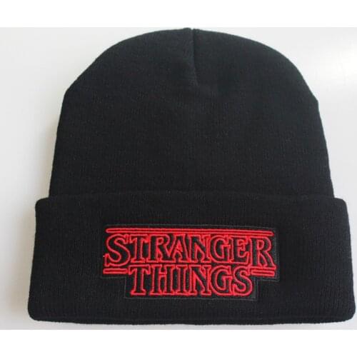 Hot Movie Stranger Things Knitted Beanie Hat Embroidery Fashion Black Keep Warm Wool Cap Autumn Winter Christmas Gifts