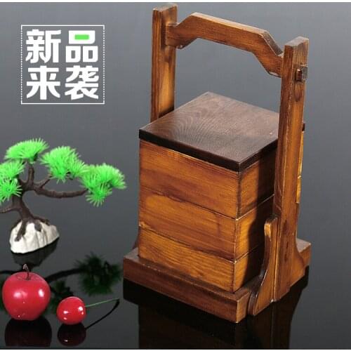 Japanese square multi-layer wooden suitcase creative multi-functional wood food container sushi dish set meal box