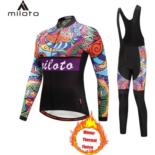 Miloto Cycling Clothing Women Winter Set Thermal Fleece Road Bike Jersey Sport Bicycle Clothes Warm Suit Female Dress Mtb Kit