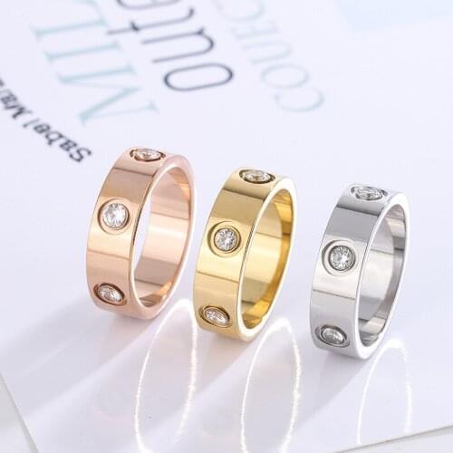 Stainless Steel Woman Ring With Stone For Woman Girl Six stone Couple Wedding Ring 2021