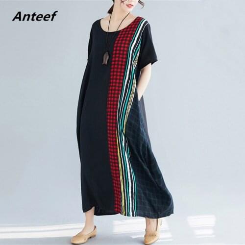 Short sleeve black cotton linen vintage stripe dresses for women casual loose long summer dress elegant clothes 2021 sundress