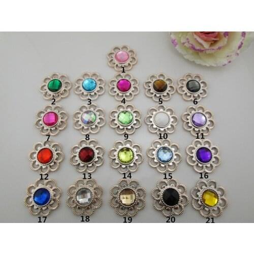 20pcs Flatback Flower Mix Acrylic Rhinestone Buttons For Ribbon Slider