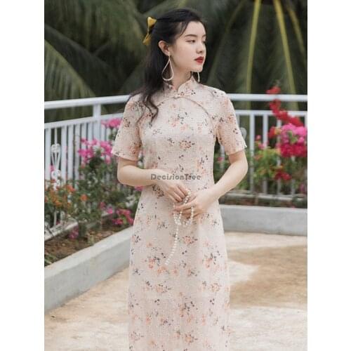 2021 chinese dress cheongsam qipao women evening dress improved cheongsam chiffon elegant bridesmaid lace wedding party qipao