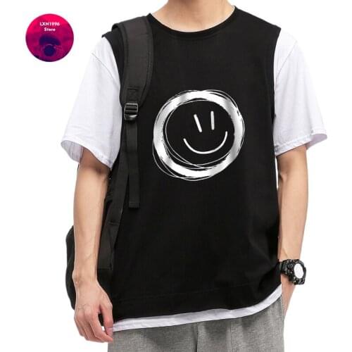 2021 Mens T Shirts Summer Korean Fashion Harajuku Smiley Printed Tops Tees Men Casual Men Clothing Short Sleeve T Shirts Men
