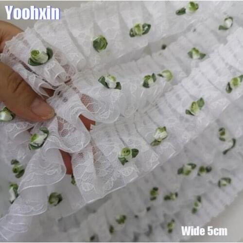 5cm Wide White 3D rose cotton embroidery flower lace collar Fabric Sewing Applique DIY fringe ribbon trim wedding guipure decor