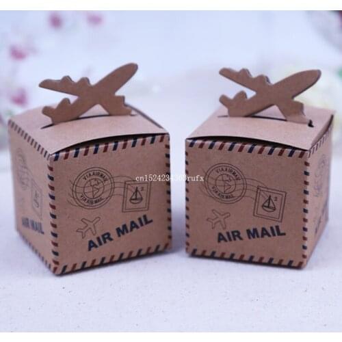 500pcs Vintage Plane Candy Boxes Wedding Party Baby Shower Kraft Paper Airmail Favour Carton Wedding Party Decoration Favor