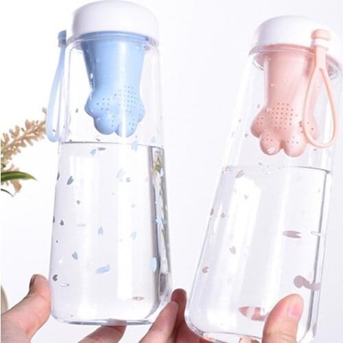 550ml Water Bottle Heat Resistant Leak-proof Cat Claws Tea Filter Cherry Blossoms Print Water Cup for Home Student Sturdy
