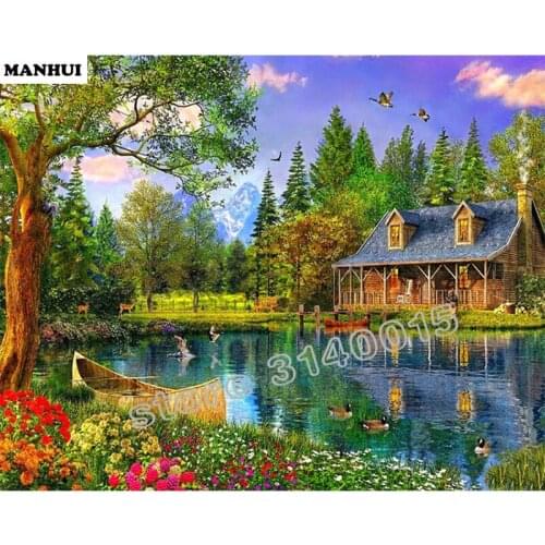 5D Square Diamond Pattern Lake cottage Diamond Embroidery Diy Needlework Diamond Painting Cross Stitch Full Rhinestones BCD068