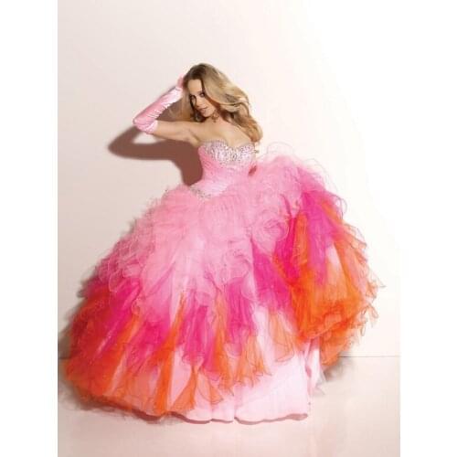 Sexy Beaded Ruffles Rainbow Quinceanera Ball Gown Sweetheart Prom Party 2018 vestido de noiva mother of the bride dresses