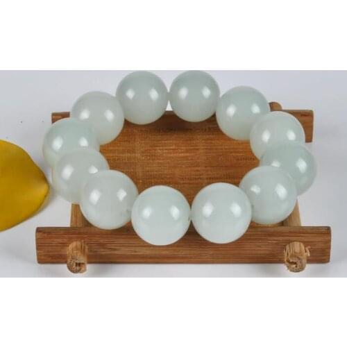 White Jade Bracelet 18mm Round Bead Bracelet Mens and Womens Jewelry Xinjiang Hetian Jade Grade pulsera hombre