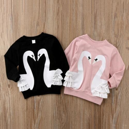 Baby Kid Girl Boys Girls Swan Pullover Blouse Cotton Top Sweatshirts Cartoon Clothes 0-5Y