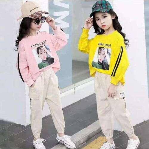 EACHIN Grils Set Kids Clothes Girls Spring Autumn Clothing Sets Long Sleeve Cotton Print Tops +Cargo Pants Grils Set Wear Outfit