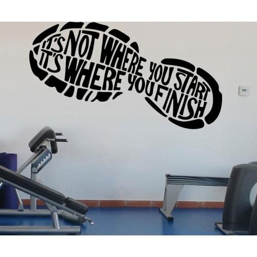 Its Not Where You Start, Its Where You Finish Quotes Decals Running Shoes Soles Wall Sticker Vinyl Home Decor Boy Room 4675