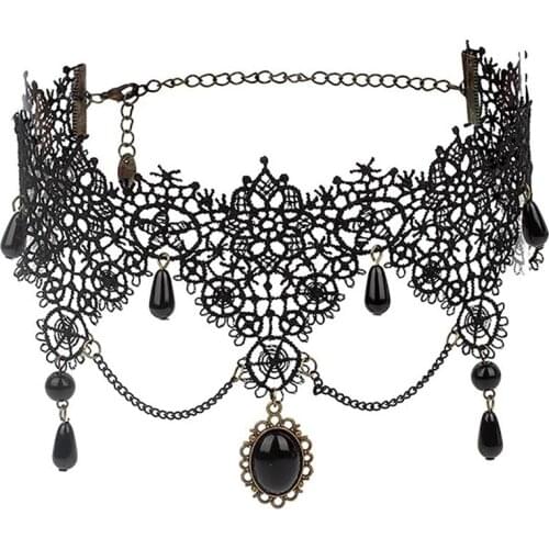 Gothic Lace Necklace Classic Vintage Choker Lace Clavicle Necklace Choker Collar Necklace Pendant Jewelry Women Party Gift