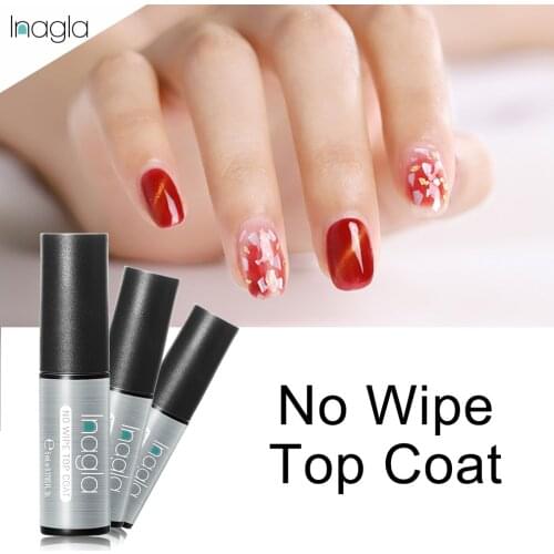 Inagla 5ml Soak Off No Wipe Top Coat UV Gel Nail Polish Long Lasting No Sticky Layer Non-cleansing Top coat Shinny Effect