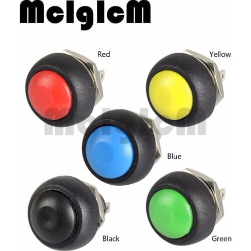 Push Switch Button 12mm 2 Pin Switch Self Resetting Black / Red / Green / Yellow / Blue Waterproof Momentary Switches 1A 12V