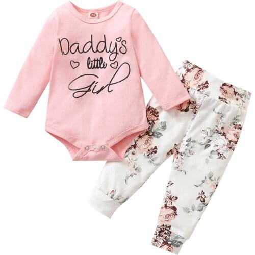 2021-06-25 Lioraitiin 0-24M Infant Baby Girl Autumn 2Pcs Clothing Set Long Sleeve Letter Printed Romper Top Floral Pants Outfit