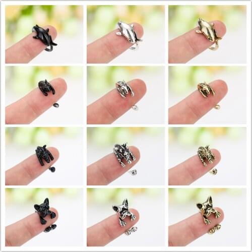 Retro brass ring adjustable giraffe mouse shark puppy animal alloy ring ladies fashion jewelry boho style