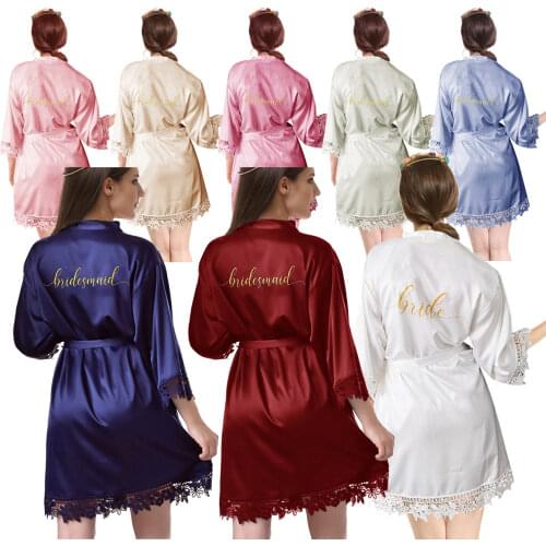 Fashion Solid Color Satin Sexy robe Woman Lace Robe Female Lace Bathrobe Womens Robes Sleepwear Ladies Sexy Robe For Women A9007