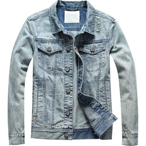 Original Slim Fit Automotive Denim Jacket Coats Mens Spring Summer Thin Hole Jeans Jacket Male European and American Style A761