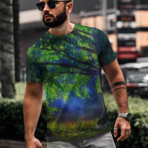 Mens Gothic Style T-shirt Dream Forest Fit Short Sleeves O-neck T-shirt Clear 3d Pattern Original Design Mens Clothing Xxs-6xl