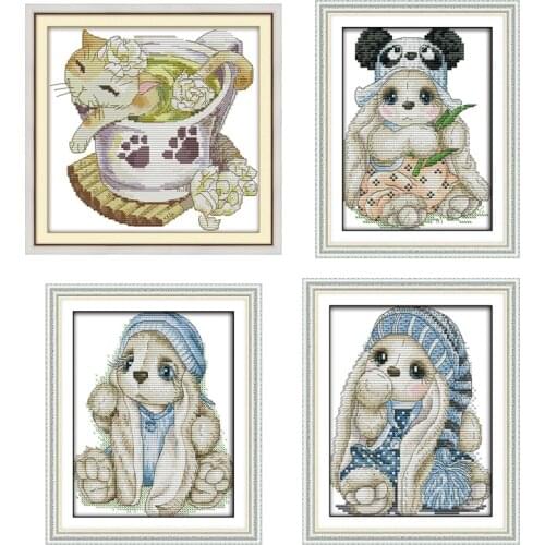 Joy Sunday Jasmine cat and The mini rabbit series Counted Cross Stitch DIY 14CT 11CT For Embroidery Home Decor Needlework