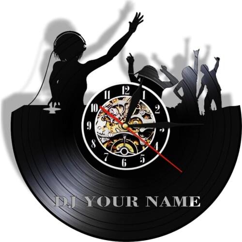 DJ Wall Clock Made Of Real Vinyl Record Customized Night Club DJ Name Vintage Design Wall Watch With LED Backlight Gift For DJ